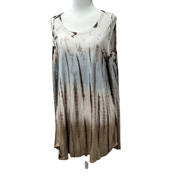 Karen Kane Womens Tunic Top Size M Brown Blue Tie Dye Cold Shoulder Sleeve - Picture 1 of 8